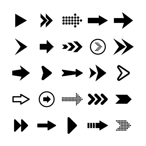 Black arrows set on white background arrow vector image