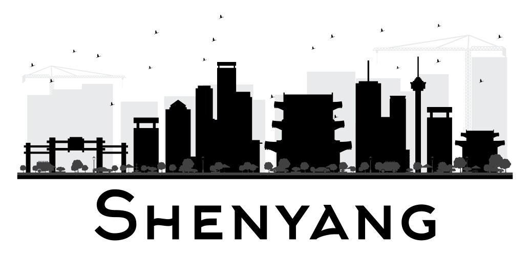 shenyang city skyline black and white silhouette vector image