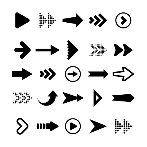 Black arrows set on white background arrow vector image