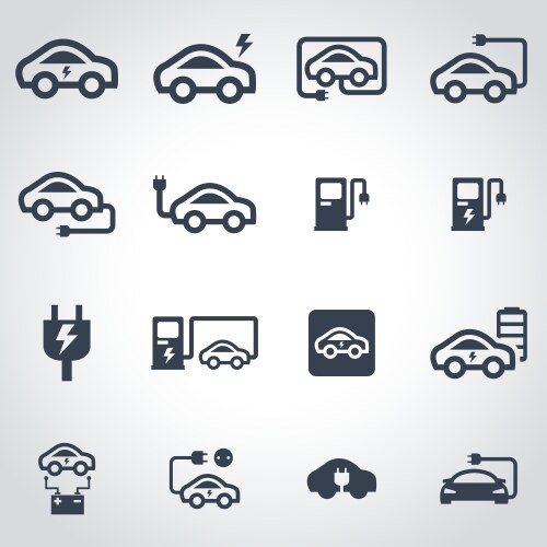 black electric car icon set vector image