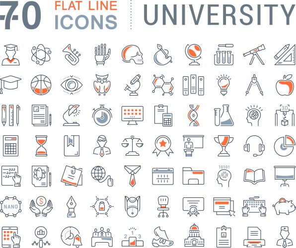 Set flat line icons university vector image