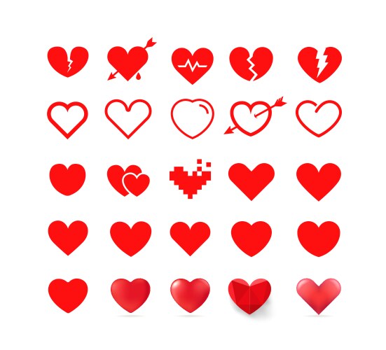 different style red hearts isolated on white vector image