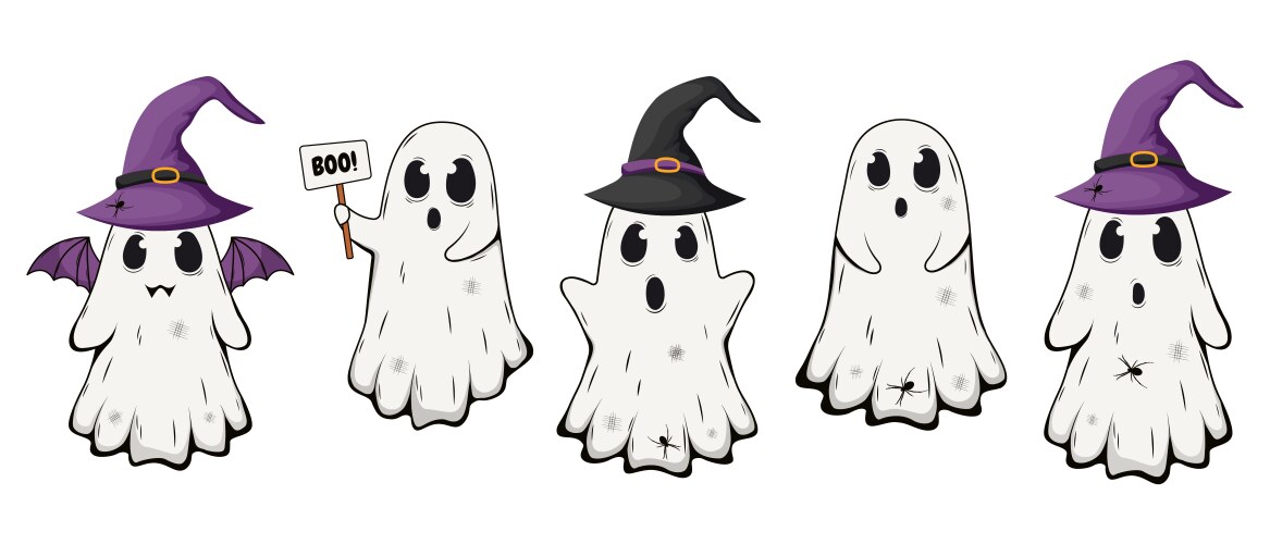 Set of halloween ghost funny hallowwen vector image