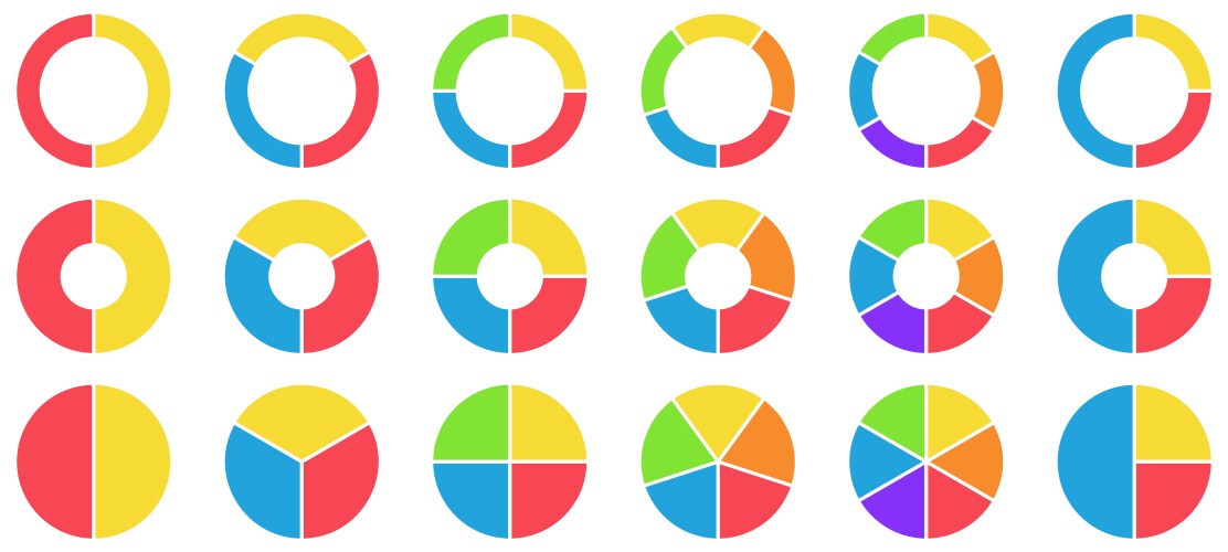 Colorful pie and donut charts circle chart vector image