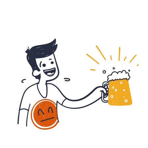 hand drawing doodle person holding beer vector image