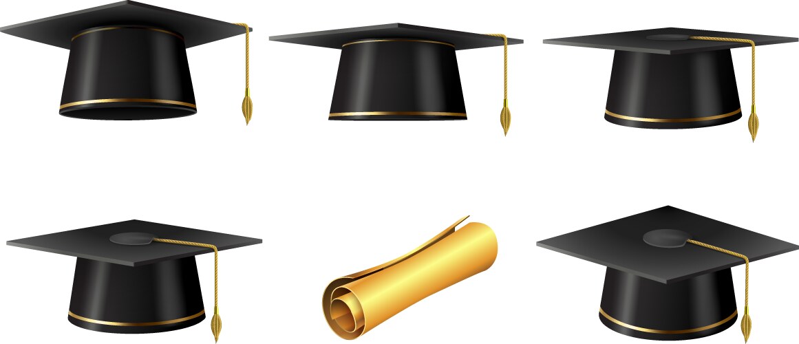 Realistic university graduation academic black cap vector image