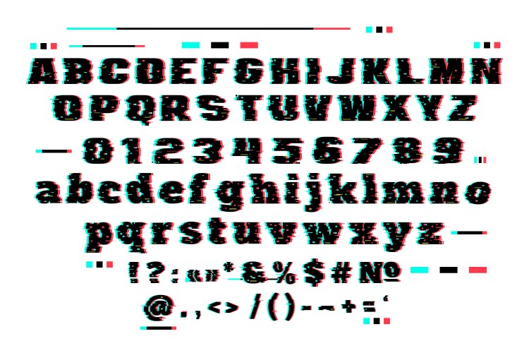 Font in glitch style vector image