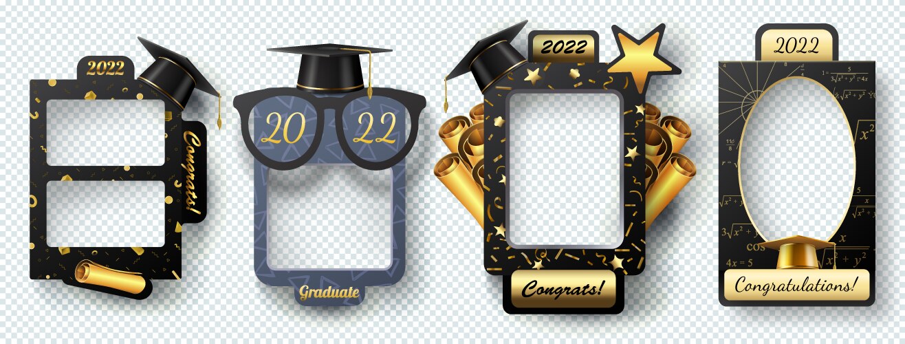 Graduation frames with academic caps photo booth vector image