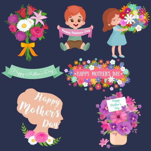 Baby girl and boy with bouquet flowers happy vector image