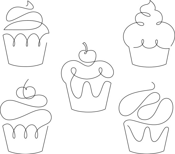 set of cupcakes in trendy one line style vector image