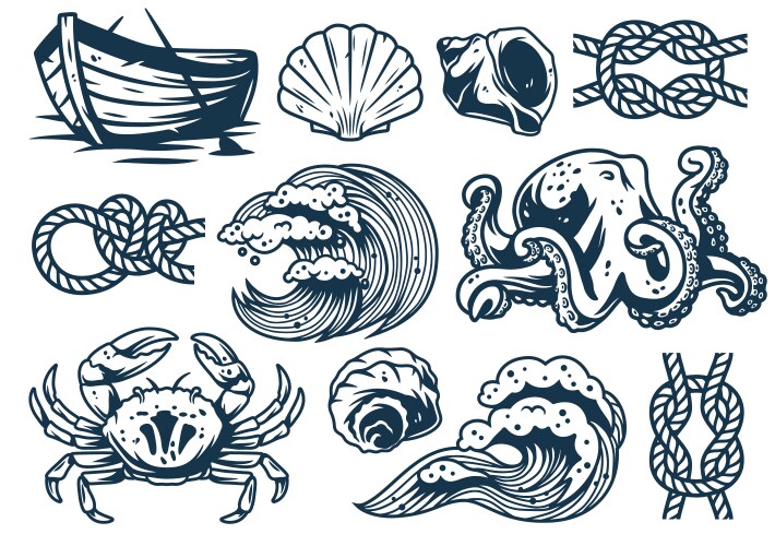 Set nautical elements for marine design vector image