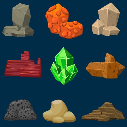 Cartoon mineral stones set vector image