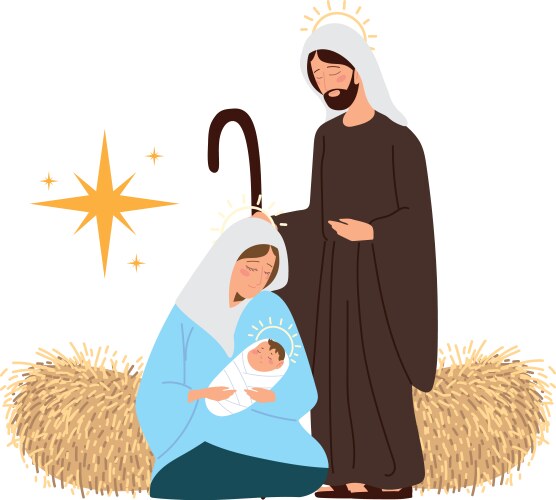 Nativity manger scene holy mary with baby jesus vector image