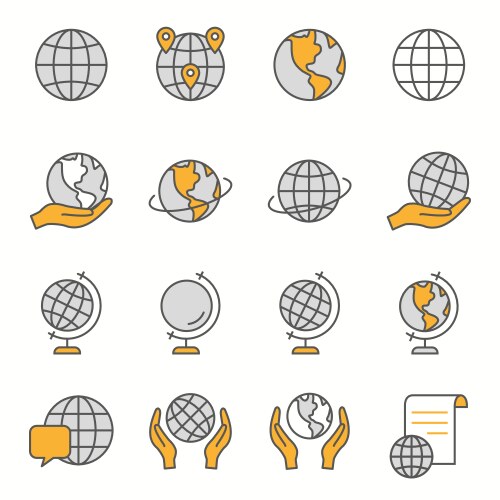 Globe flat line icon set vector image