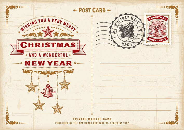 Vintage christmas typography postcard vector image