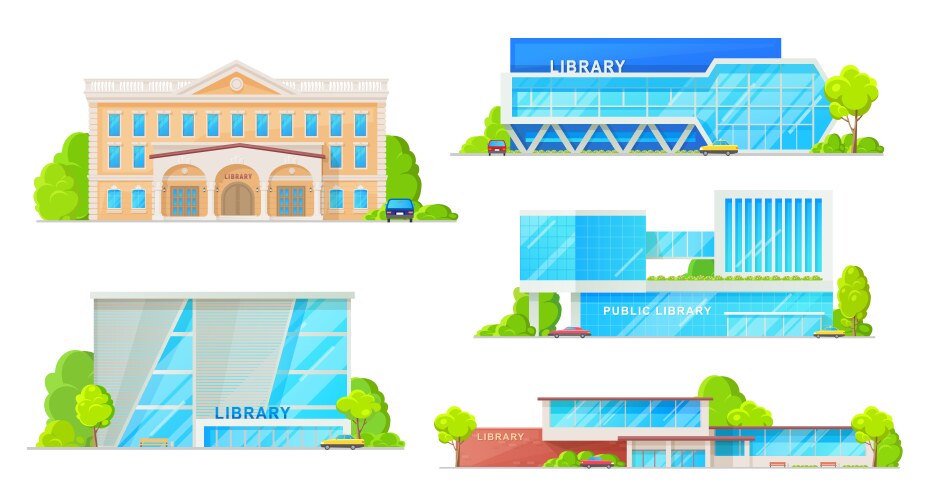 Library modern buildings isolated facade exteriors vector image