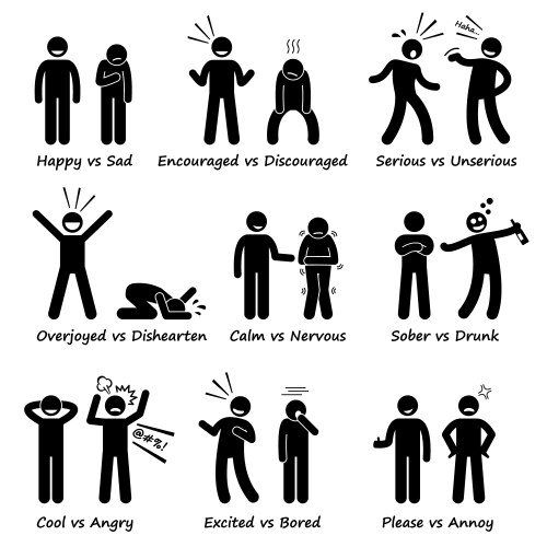 Opposite feeling emotions positive vs negative vector image