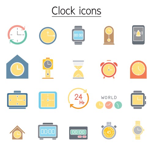 Clock watch stopwatch icon set in flat color style vector image