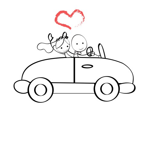 Doodle the bride and groom riding vector image