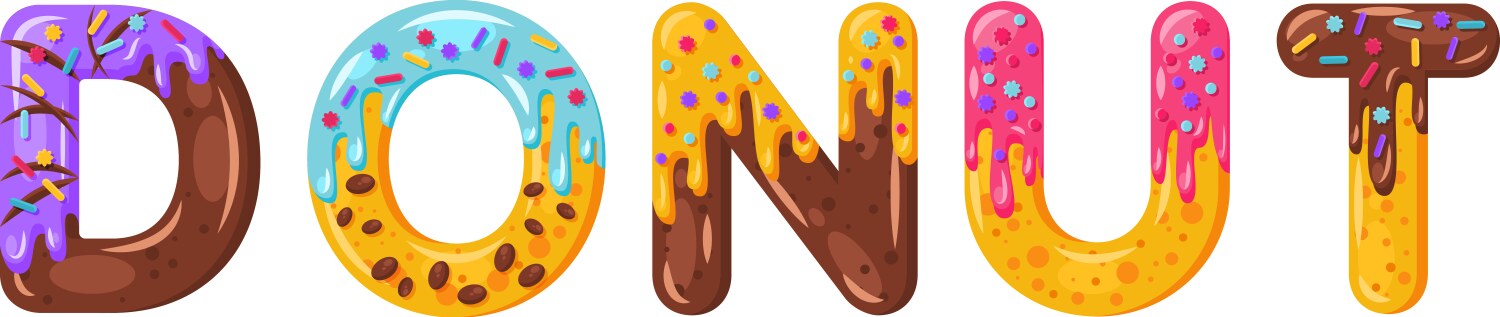 Donut cartoon biscuit bold font style vector image