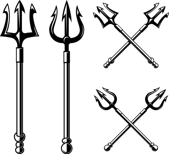 Set of the trident design element for logo label vector image