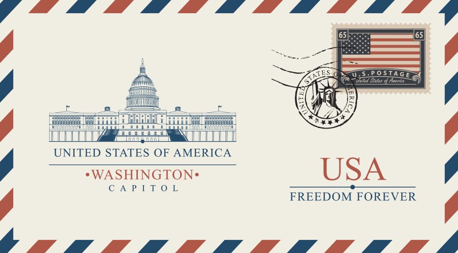 envelope with washington capitol and american flag vector image