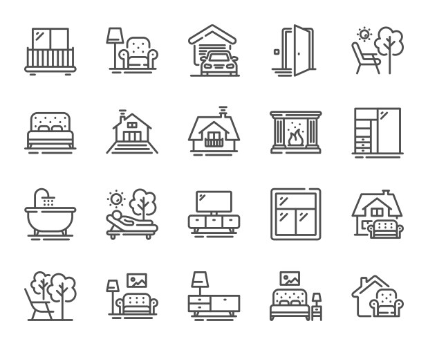 Furniture line icons balcony house terrace vector image