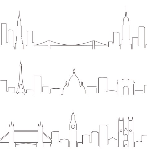 london new york and paris dark line simple vector image