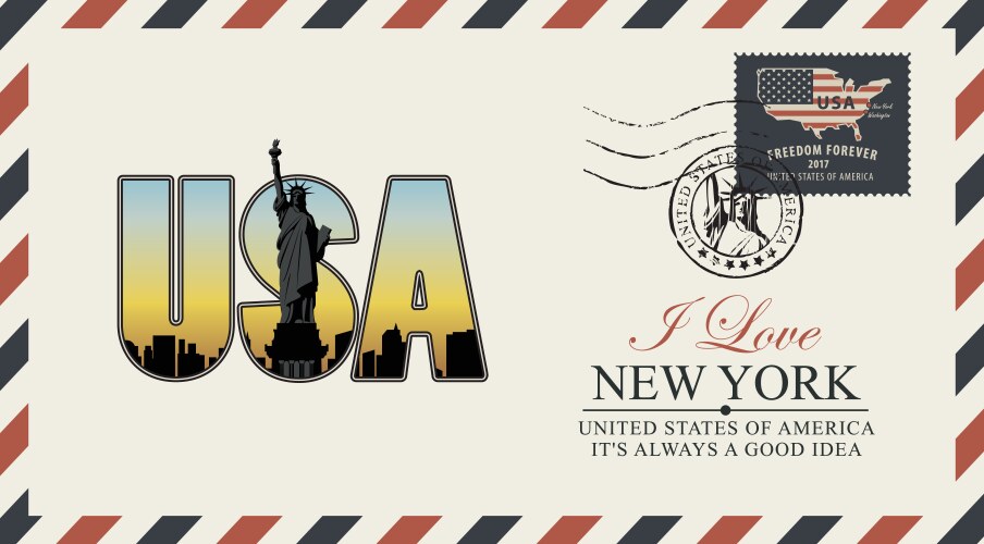 Postcard with new york statue of liberty vector image