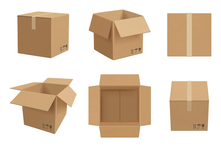 Box mockup open and closed cardboard package vector image