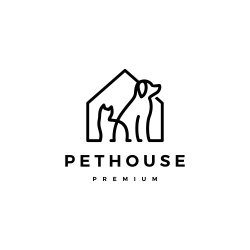 Dog cat pet house home logo icon line art outline vector image