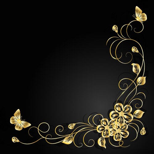 Gold flowers with shadow on dark background vector image