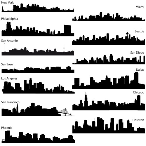 silhouettes of usa cities vector image