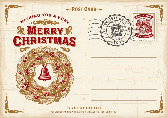 Vintage merry christmas postcard vector image