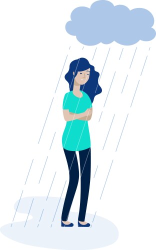 Woman rain cloud depressed girl feeling lonely vector image