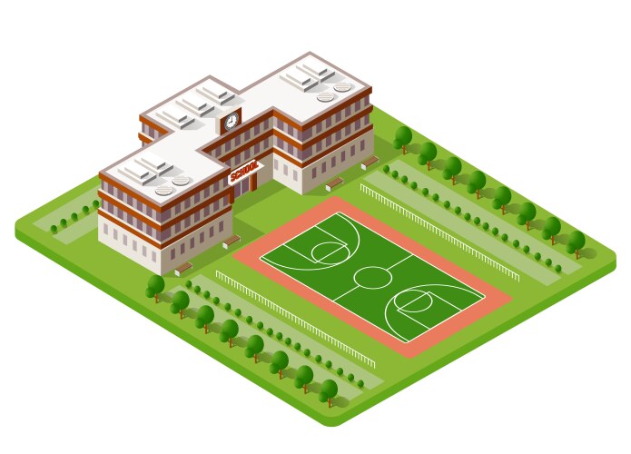 School isometric building study education vector image