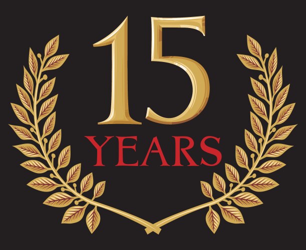 golden laurel wreath fifteen years anniversary vector image