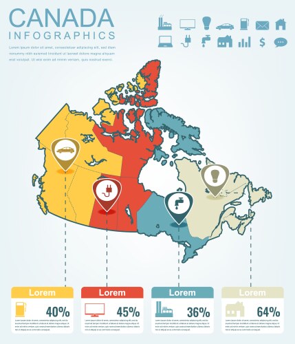 Canada map with infographic elements infographics vector image