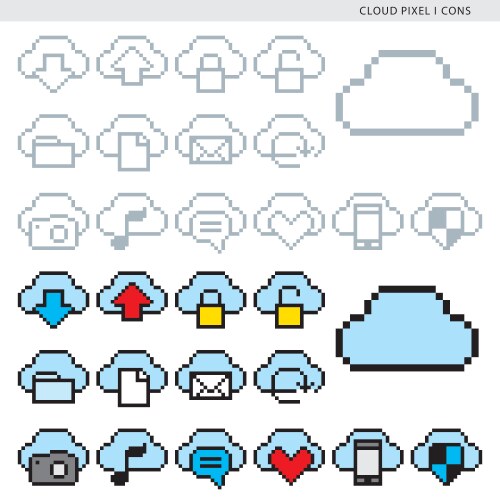 Cloud pixel icons vector image