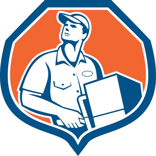 Delivery worker deliver package carton box retro vector image