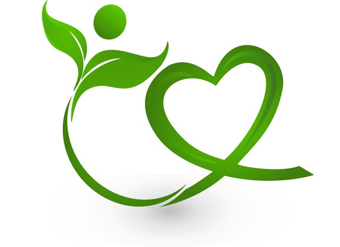 Healthy leafs with heart shape logo vector image