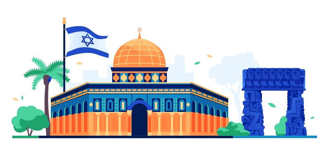 Jewish sights and attractions - modern colored vector image