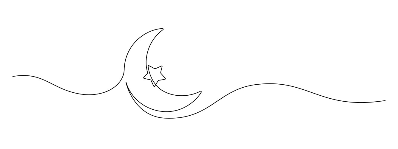 one continuous line drawing of moon with star vector image