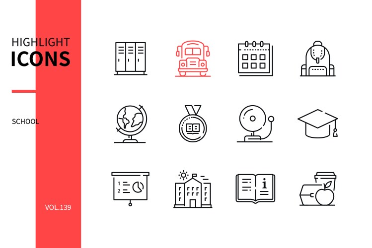 School - modern line design style icons set vector image