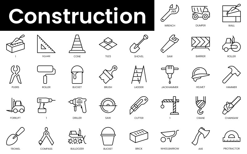 Set of outline construction icons minimalist thin vector image