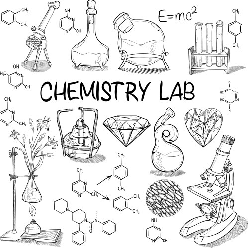 Chemistry lab sketch set vector image