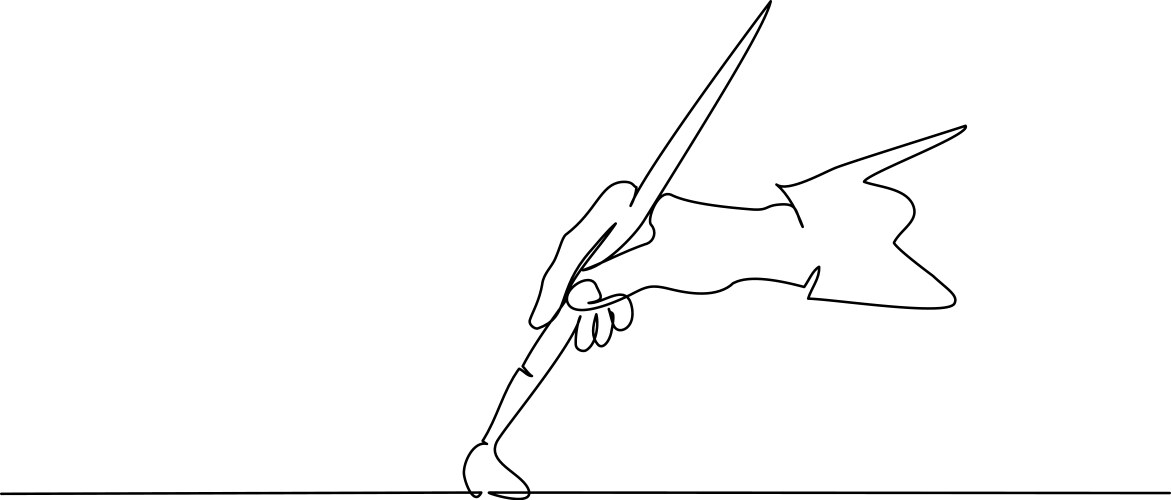 Hand holding paint brush and painting one line vector image