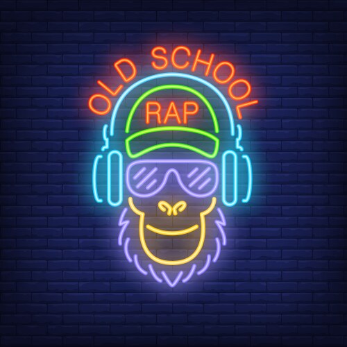 Old school rap neon text and cool monkey vector image