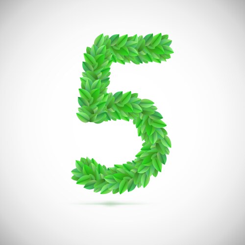 Number five made up of green leaves vector image