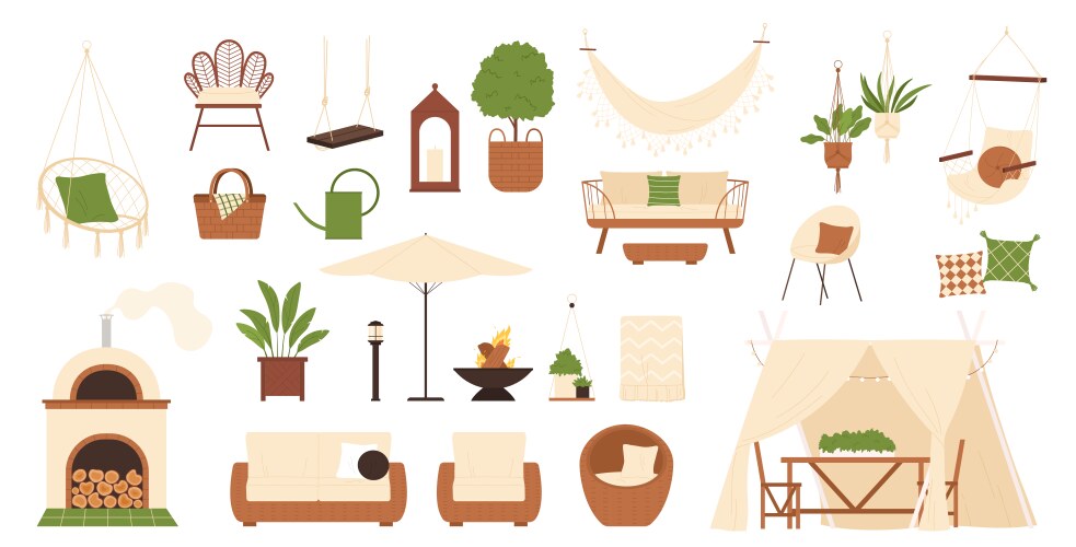 Garden furniture set isolated outdoor swing vector image